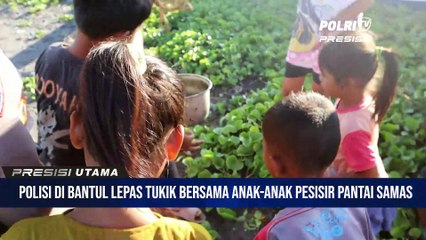 Polisi di Bantul Lepas Tukik Bersama Anak-Anak Pesisir Pantai Samas