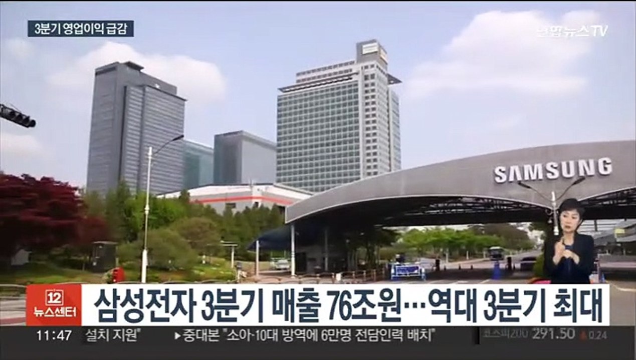 삼성전자 3분기 영업익 31.7% 급감한 10조8천억…매출 76조