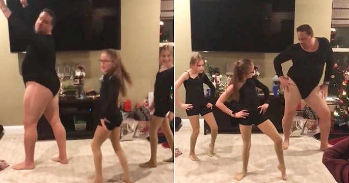 Accompagné de ses deux filles, ce papa dévoué n'a pas hésité à enfiler un justaucorps pour reprendre du Beyoncé