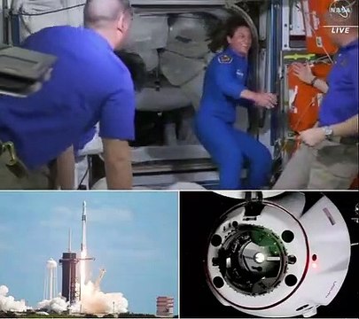 Moment SpaceX capsule docks at the International Space Station delivering team of four - including Russian cosmonaut and the first Native American woman in orbit