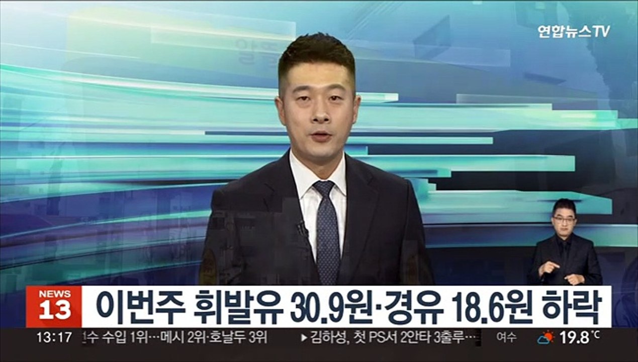기름값 내림세 지속…휘발유 30.9원·경유 18.6원↓