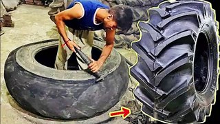 Amazing Technique to Retreading of Old Tractor Big Tire in Beautiful Way _ Replace a Tractor Tire