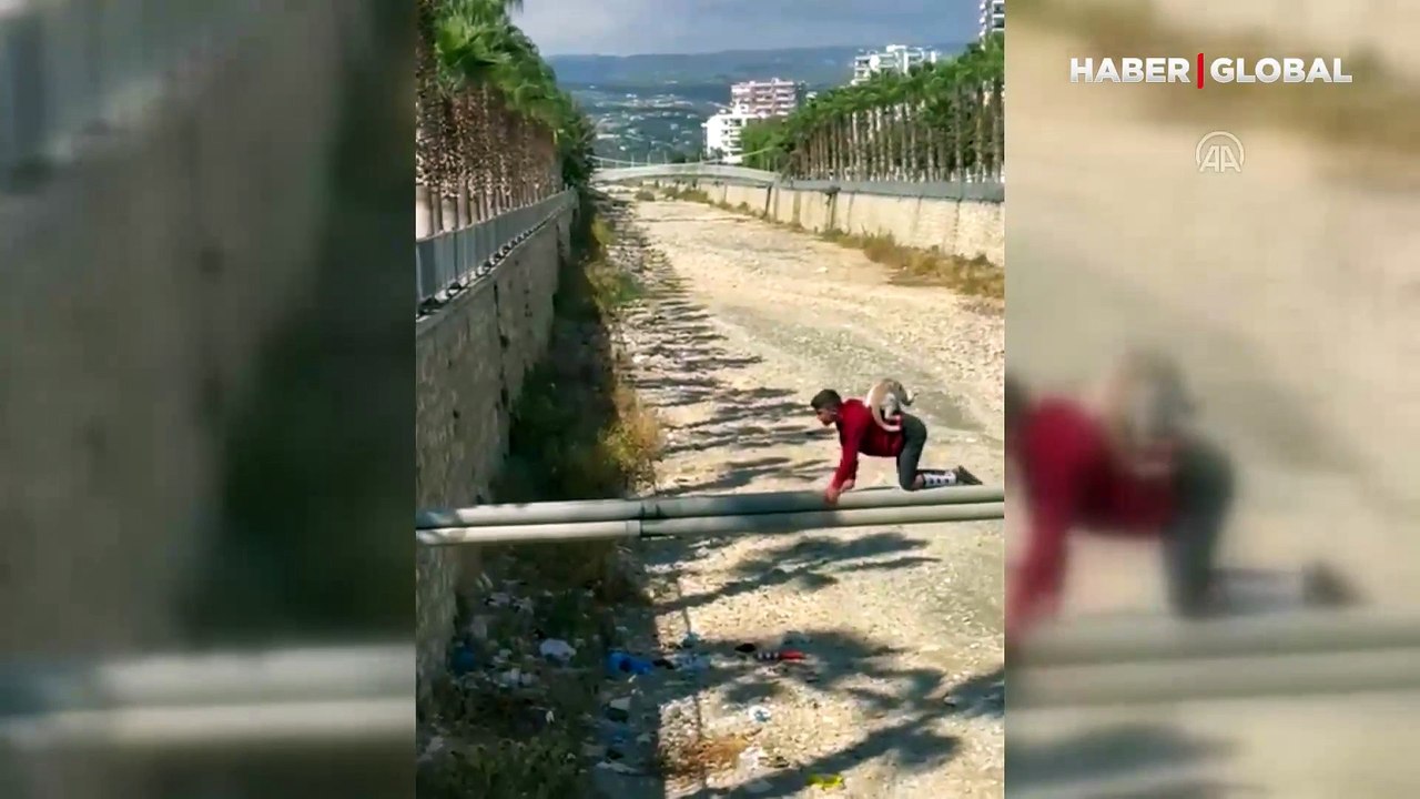 Mersin'de mahsur kalan kediyi 12 yaşındaki çocuk kurtardı