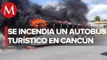 Se registra incendio de autobús en Cancún, Quintana Roo