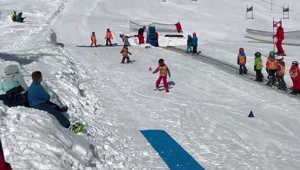 Funny Little Girl Skiing Tumbles