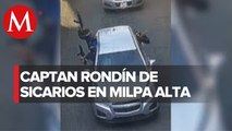 En Milpa Alta captan a hombres armados a bordo de autos en San Antonio Tecómitl