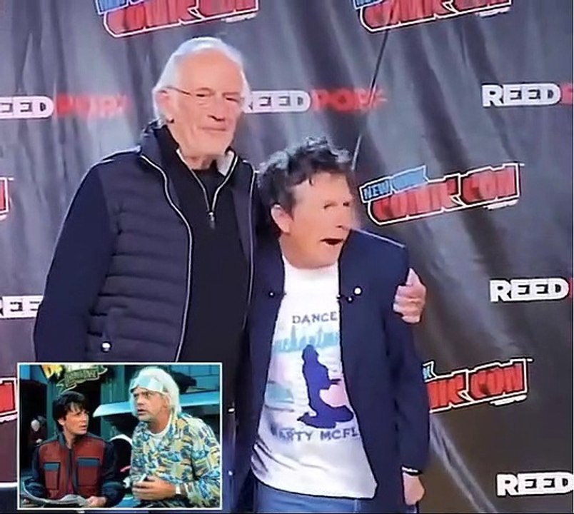 Emotional moment Michael J Fox and Christopher Lloyd are reunited at Comic Con in New York - 37 years after iconic movie's release