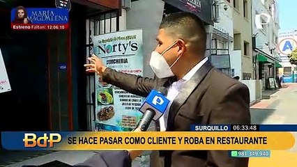 Surquillo: delincuente observa el menú que va a pedir y aprovecha para robar en cevichería