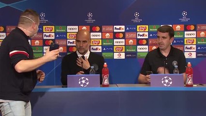 Awkward moment as journalist struggles to snap Pep selfie