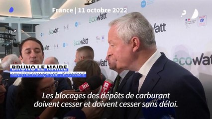 Carburant: "les blocages des dépôts doivent cesser sans délai" (Bruno Le Maire)