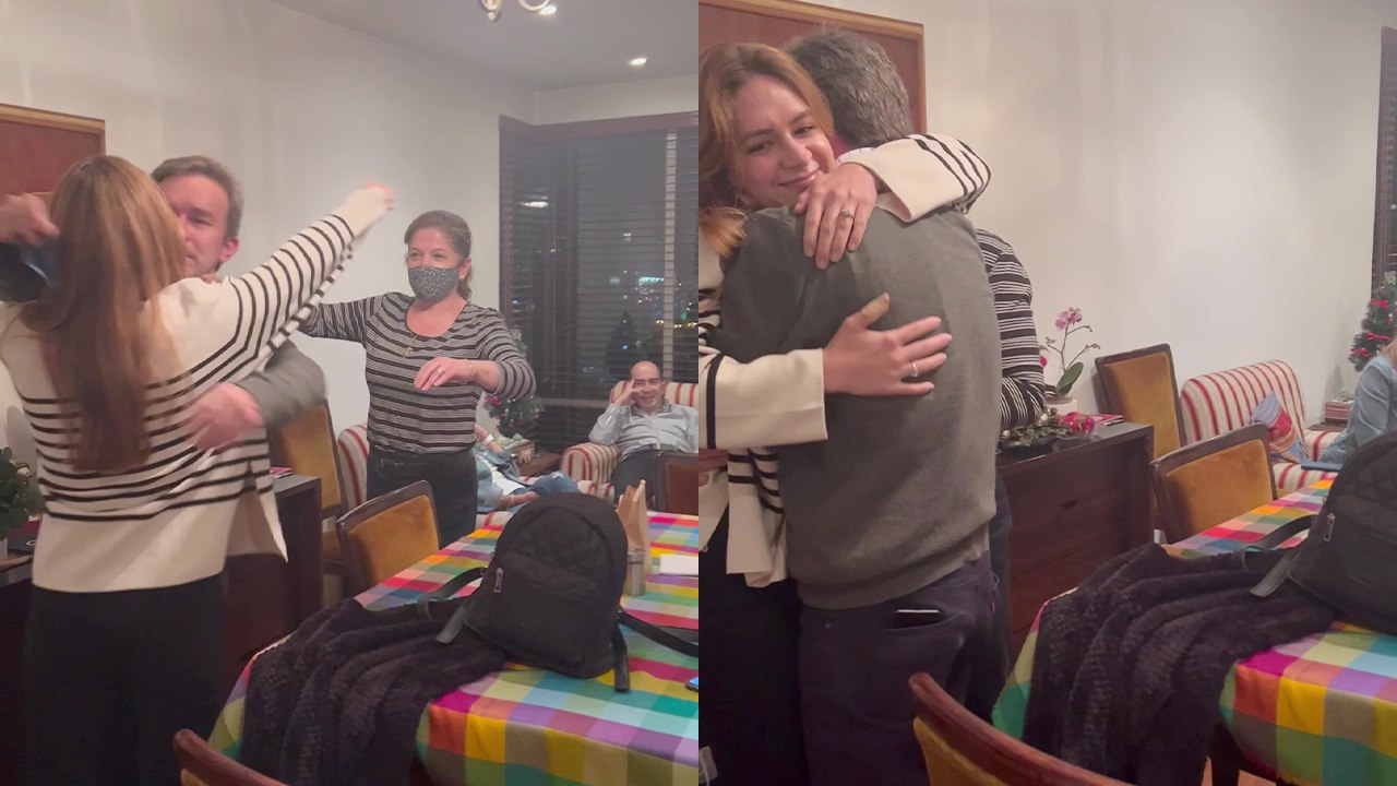 Emotional dad lets his hug do the talking while reuniting with daughter after 3 years