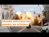 Câmera em veículo flagra grande explosão em Dnipro, na Ucrânia