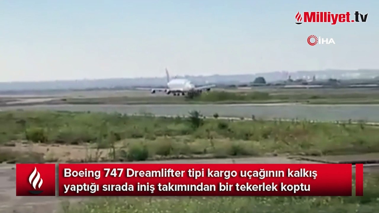 Kargo uçağının kalkış sırasında iniş takımı koptu