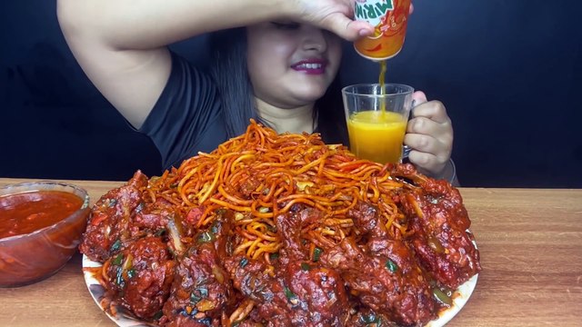 SPICY CHICKEN SCHEZWAN NOODLES WITH CHICKEN LOLLIPOP _ BIG BITES MUKBANG _ FOOD EATING VIDEOS