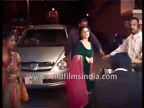 A younger Vidya Balan and Rani Mukherjee, in green velvety dress, arrive for Sabyasachi fashion show