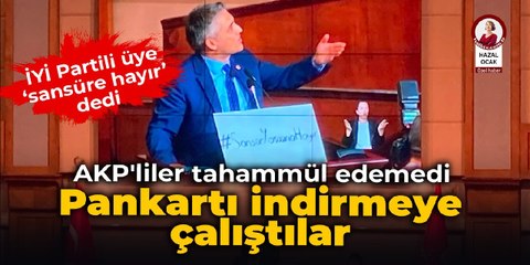 AKP'liler tahammül edemedi: 'Sansür Yasası'na hayır' pankartını indirmeye çalıştılar