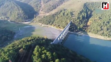 Su seviyesi azalan Alibeyköy Barajı havadan görüntülendi