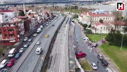 İstanbul'un katenersiz tramvay hattı havadan görüntülendi