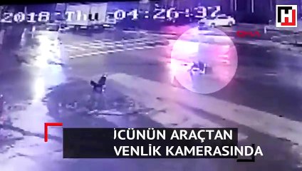 Alkollü sürücünün araçtan düşme anı kamerada