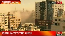 İsrail Gazze'yi yine vurdu! Binanın yıkılma anı