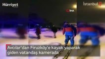 Avcılar'dan Firuzköy'e kayak yaparak giden vatandaş kamerada
