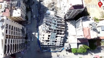 Gazze'de İsrail saldırıları sonucu meydana gelen yıkımı havadan görüntülendi
