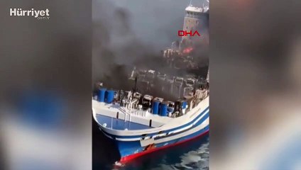 Yanan feribotta söndürme çalışmaları devam ediyor