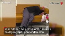 Yaşlı adamın acı çektiği anları müzikli paylaşım yaptı, görevinden oldu