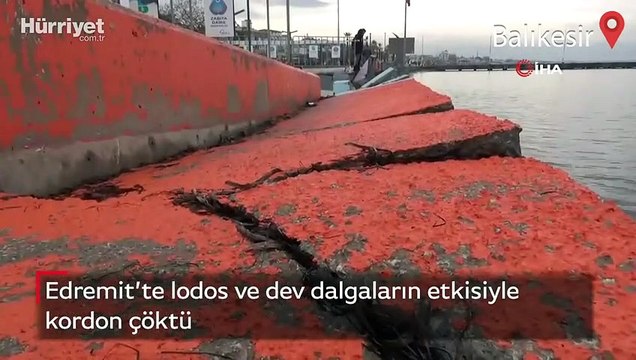 Edremit’te lodos ve dev dalgaların etkisiyle kordon çöktü