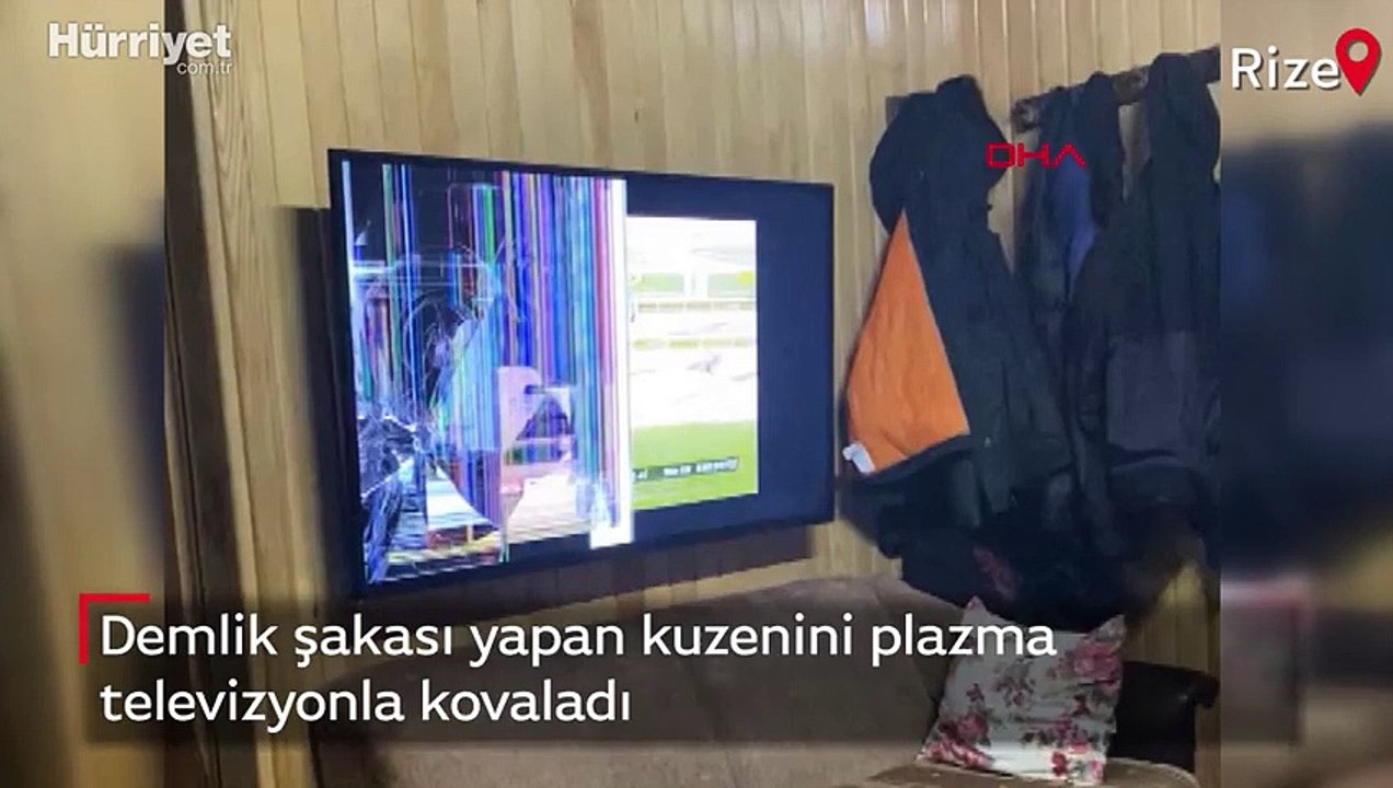 Demlik şakası yapan kuzenini plazma televizyonla kovaladı