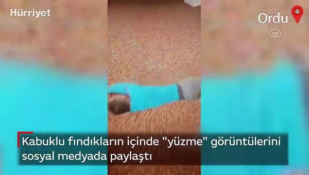 Kabuklu fındıkların içinde yüzme görüntülerini sosyal medyada paylaştı
