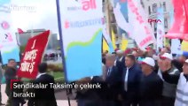 Sendikalar Taksim'e çelenk bıraktı