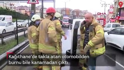 Takla atan otomobilden burnu bile kanamadan çıktı