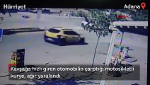 Kavşağa hızlı giren otomobil motosikletliye çarptı! Kaza anı kamerada