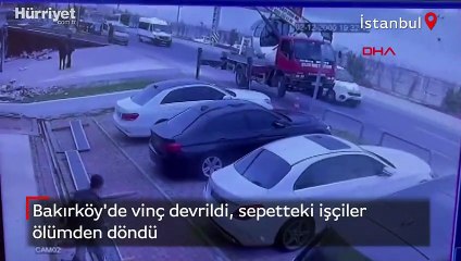 Bakırköy'de vinç devrildi, sepetteki işçiler ölümden döndü
