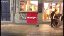 İstiklal Caddesi'nde kadınlar kavga etti  O ise kavgayı ayırmak yerine kadını yumrukladı