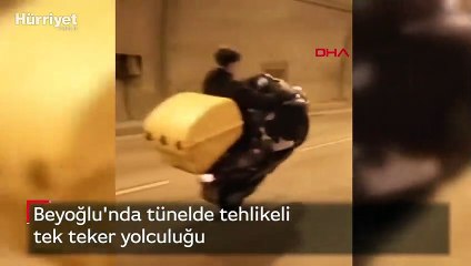 Beyoğlu'nda tünelde tehlikeli tek teker yolculuğu