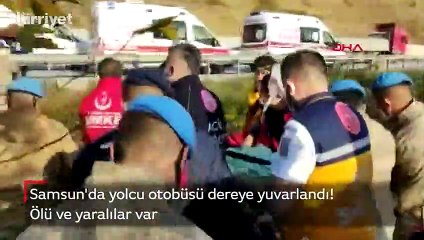Samsun'da yolcu otobüsü dereye yuvarlandı! Kazadan ilk görüntüler