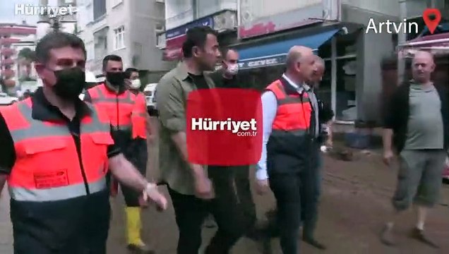 Bakanlar Soylu ve Karaismailoğlu, sel bölgesinde incelemelerde bulundu