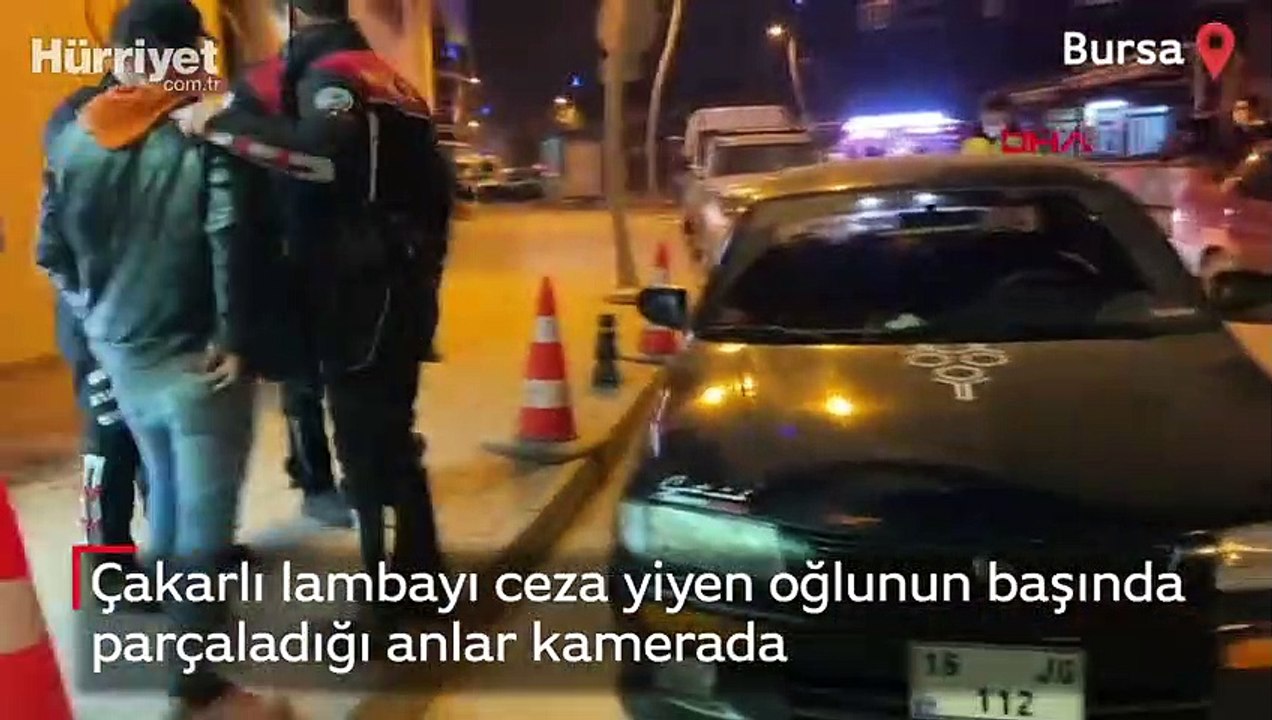 Çakarlı lambayı ceza yiyen oğlunun başında parçaladığı anlar kamerada