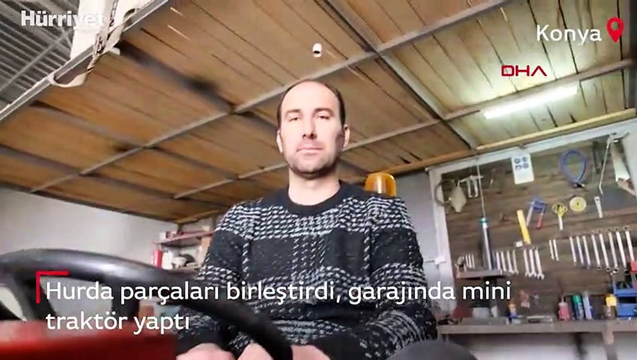 Hurda parçaları birleştirdi, garajında mini traktör yaptı