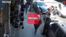 Aniden yola çıkan kadına taksi çarptı! O anlar kamerada