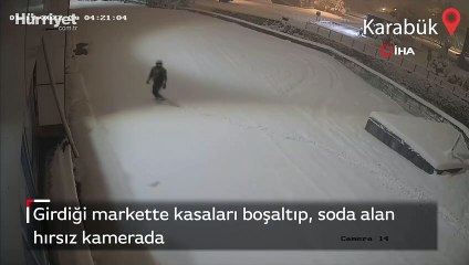 Girdiği markette kasaları boşaltıp, soda alan hırsız kamerada
