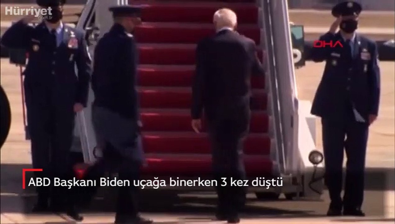 ABD Başkanı Biden uçağa binerken 3 kez düştü