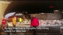 Kuzey Marmara Otoyolu'nda kireç yüklü TIR devrildi