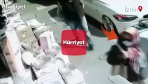 Mağaza önünden televizyon hırsızlığı güvenlik kamerasında