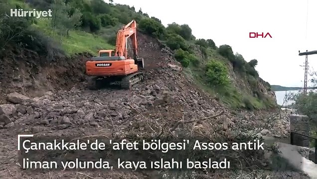 Çanakkale'de 'afet bölgesi' Assos antik liman yolunda, kaya ıslahı başladı
