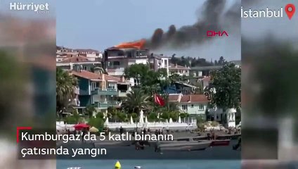 Kumburgaz’da 5 katlı binanın çatısında yangın