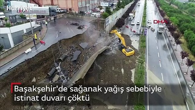 Başakşehir'de sağanak yağış sebebiyle istinat duvarı çöktü