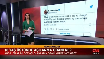 Sağlık Bakanı Fahrettin Koca, 18 yaş üstünde aşılanma oranını açıkladı